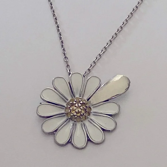 925 Silver daisy cz initial handmade enamel necklace - Picture 4 of 4